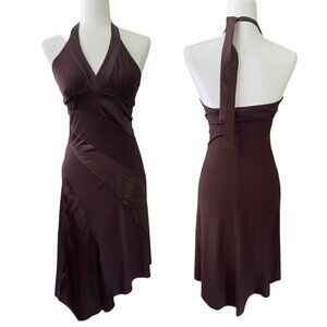 VTG 90s Taboo Midi Dress Sz M Brown Fairy Babydoll Y2K Handkerchief Hem Halter